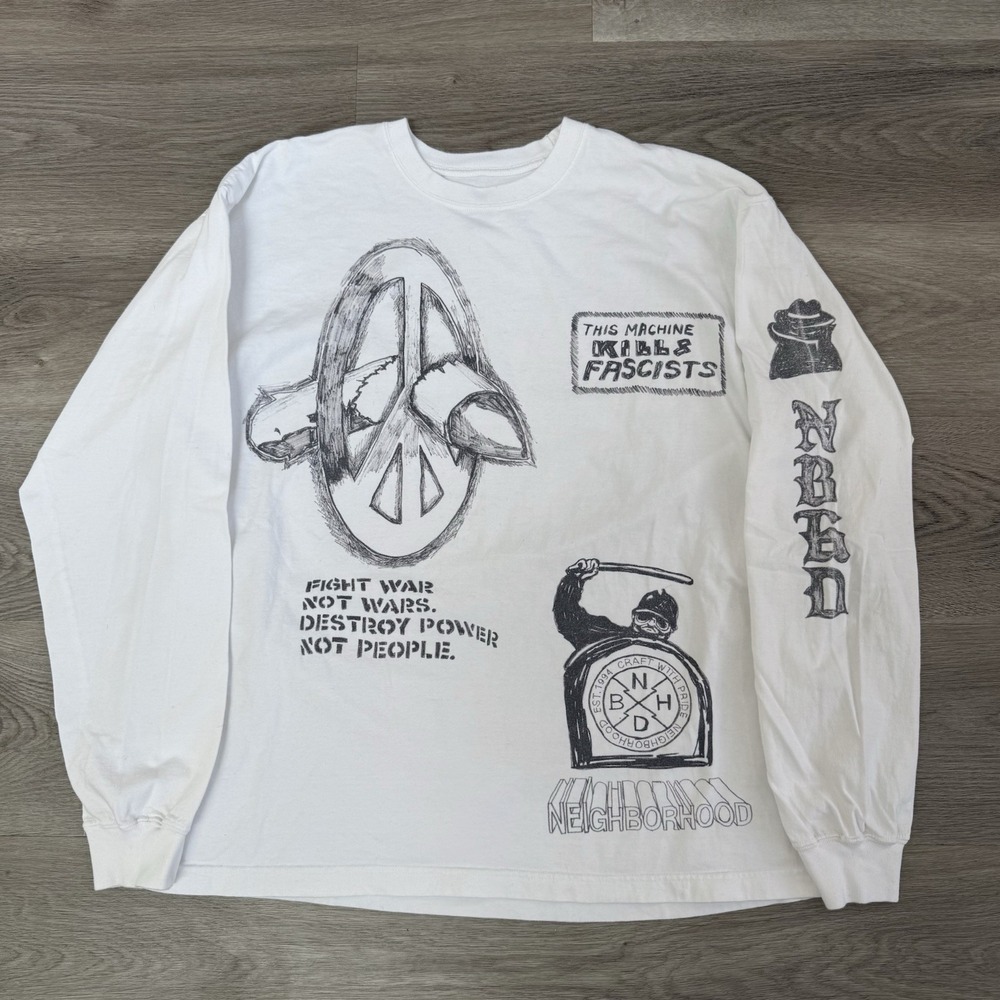 Neighborhood Made In Japan Hand Drawn Stencil Fight War Not Wars T Shirt Mens L
